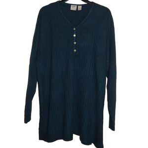 M.J. Carroll women’s XL ribbed dark teal button v‑neck vintage long sleeve top